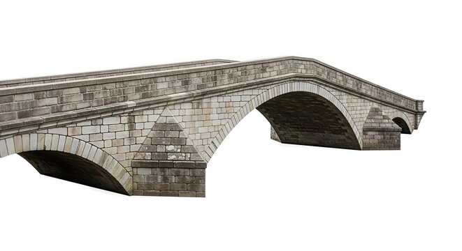 Stone arch bridge isolated on white background showcasing architectural design
