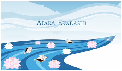 Apara Ekadashi River Floating Lotus Flowers Conch Shells Vector