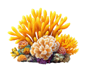 Vibrant and colorful coral reef with diverse marine life. This beautiful underwater ocean scene showcases aquatic sponge and algae, creating serene and captivating display