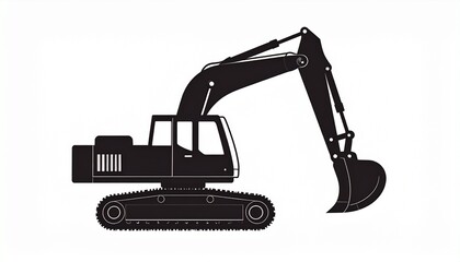 Clean graphic silhouette of a professional excavator, essential heavy machinery for industrial construction, site preparation, and large-scale earthmoving operations