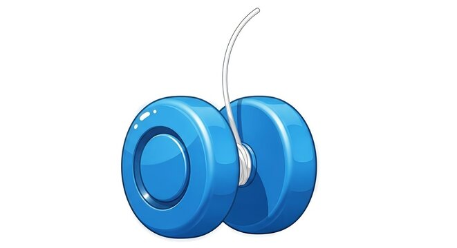 Vibrant blue yo-yo illustration with dynamic light reflections and a clean white backdrop