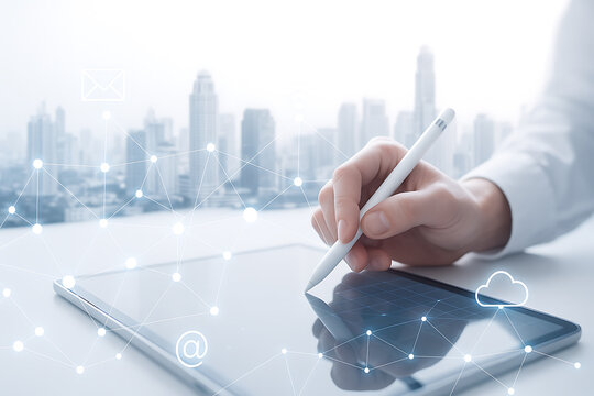 Modern smart technology network connections with global digital system and online virtual workplace innovation