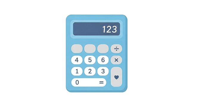 Whimsical blue calculator illustration featuring a charming heart icon and rounded design - Powered by Adobe
