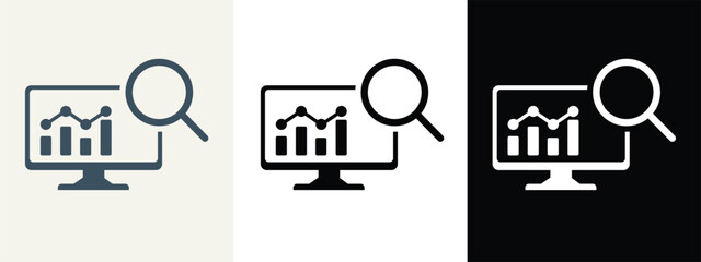 Business data analytics icon set thin line style vector illustration for analysis research market report management and evaluation.