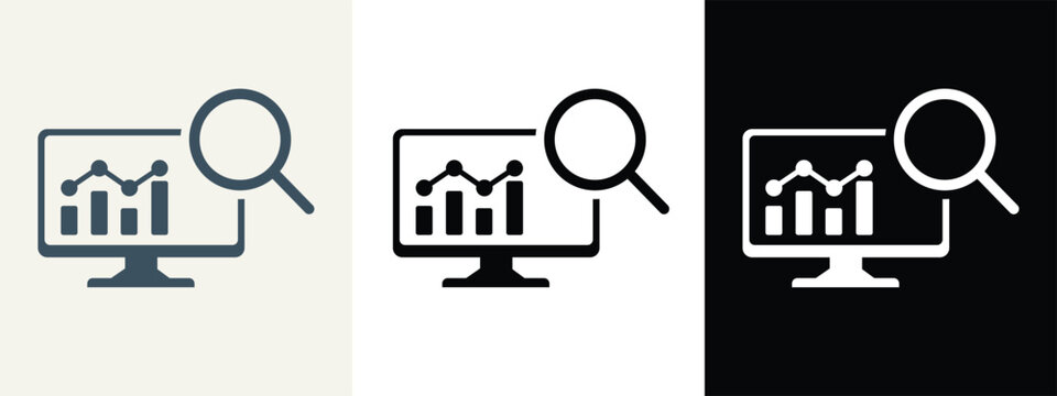 Business data analytics icon set thin line style vector illustration for analysis research market report management and evaluation.