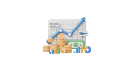 3d icon of financial growth chart with coins isolated on transparent background