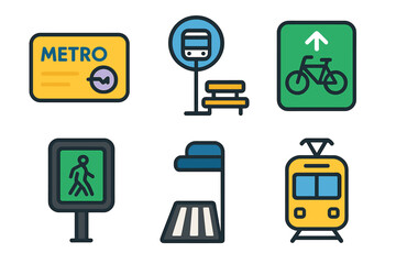 Metro bus stop bicycle pedestrian and tram symbols for urban public transit