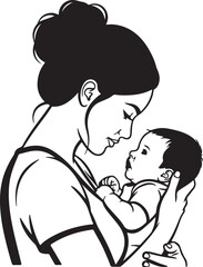 Mother Holding Newborn Baby Line Art infant