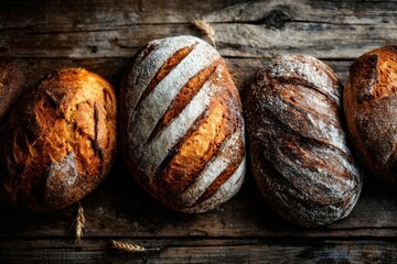 Golden Crust Bread on Rustic Wooden Board