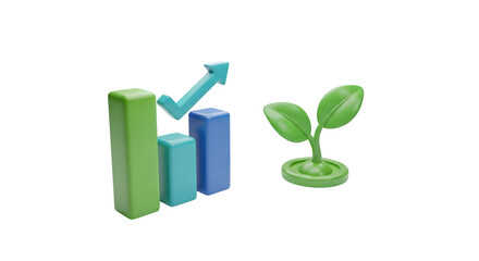 3d icon of growth chart and plant isolated on transparent background