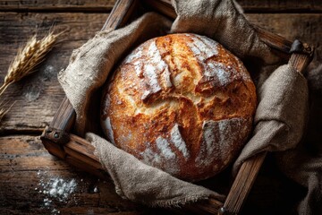 Crusty Loaf Displayed on Rustic Kitchen Table