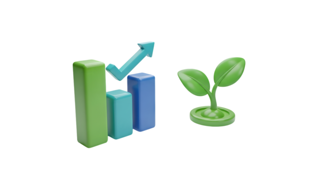 3d icon of growth chart and plant isolated on transparent background