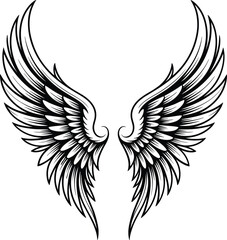 Obraz premium Black and white stylized angel wings graphic illustration