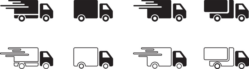 Truck icon set. Express delivery trucks icons. Vector transport logo collection