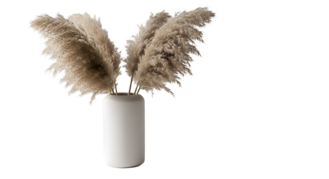 Elegant pampas grass arrangement in a minimalist white vase, perfect for interior design, home decor, and lifestyle branding projects, bringing a touch of nature inside.