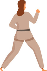 Fototapeta premium Karate woman practicing martial arts, wearing kimono and belt, seen from behind