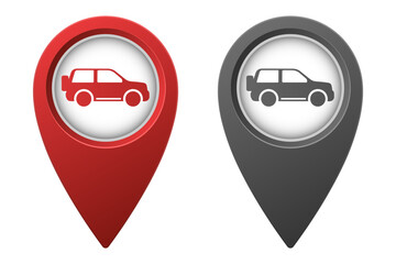 Active red and inactive gray map pointer or marker with SUV car icon
