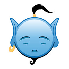 Blue genie cartoon emoji with anguished face