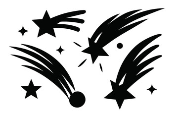 Obraz premium Stylized black silhouettes of shooting stars and comets with dynamic trails on night sky