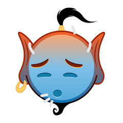 Blue red genie cartoon emoji with sweaty face