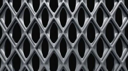 Fototapeta premium Textured diamond pattern of metallic gray material on black background.