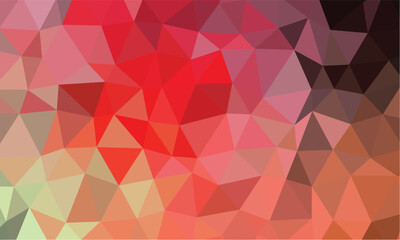 Geometric polygonal pattern displays a gradient of red, pink, beige, and brown hues