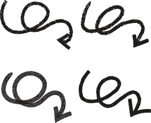 Four dynamically curved black arrows are spiraling downward against a transparent background © Mahmuda