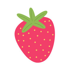 Cute strawberry vector — flat minimalist fruit illustration without face or smile for children’s design.
