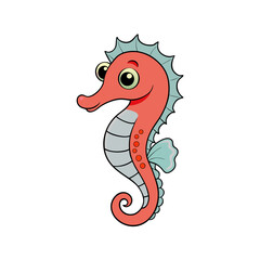 Fototapeta premium Adorable cartoon seahorse with big eyes and a curled tail on a black background