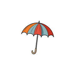 A colorful striped umbrella with a curved handle on a black background
