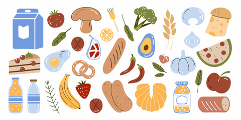 A delightful collection of hand drawn food items and ingredients arranged in a playful pattern