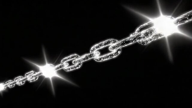 Abstract rendering of a digital chain with shimmering lights over a black background