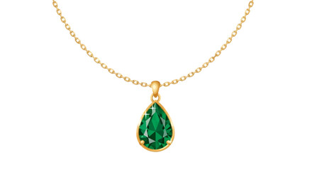 Elegant Emerald Teardrop Pendant on Golden Chain - Exquisite Green Gemstone Jewelry Illustration for Luxury Designs and Fashion Accessories