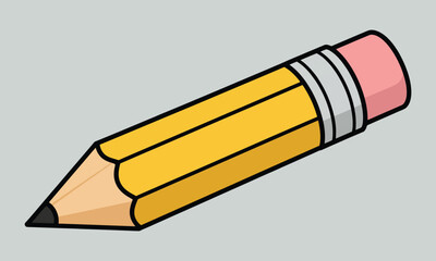 Cartoon Yellow Pencil Illustration – Stylized Drawing with Pink Eraser, Silver Ferrule, and Graphite Tip for Educational, Artistic, or Stationery Design Assets