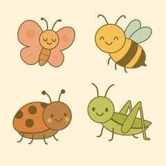 Fototapeta premium Cute Insect Cartoon Set Vector Illustration
