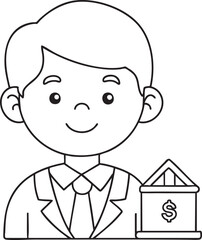 Professional businessman with bank icon illustration for finance growth and savings themed art