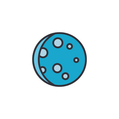 A moon icon with crater circles symbolizing night sky clarity, lunar viewing conditions, and calm weather during evening hours in a detailed flat style.