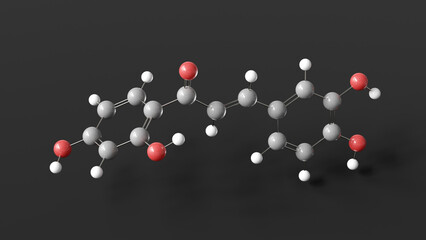 butein molecule 3d, molecular structure, ball and stick model, structural chemical formula chalconoids