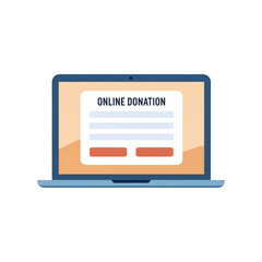 A laptop screen showing a web form, an icon for digital fundraising and social media campaigns for a Donation online laptop.