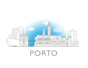 Naklejka premium Porto, Portugal, cityscape illustration skyline drawing