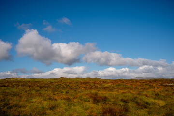 Autumn Grassland Under Bright Blue Sky in Snowdonia, Wales