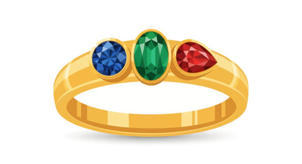 Elegant Ring with Three Gemstones,  Gold Jewelry Illustration