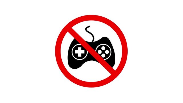 No game allowed gaming restriction not allowed playing emblem sign. No game motion graphic of video game play restriction stop gaming with a restriction sign on a white background.