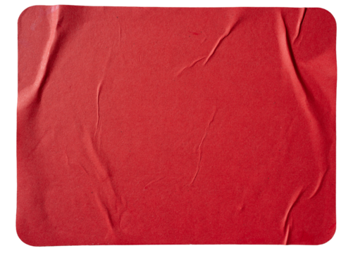 Red rectangular paper sticker with curved corner