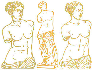 Fototapeta premium Classical sculptures in gold outline