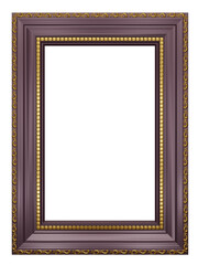 Realistic purple wooden vintage frame on white background.  Rectangle frames mockup. Classic Photo wood frame. Dark purple border for painting, poster, and photo gallery. 3d png illustration.