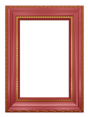 Realistic red wooden vintage frame on white background.  Rectangle frames mockup. Classic Photo wood frame. Dark red border for painting, poster, and photo gallery. 3d png illustration.