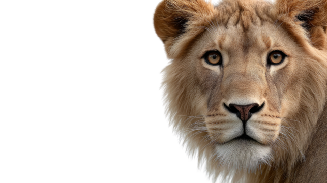 Lion's Gaze: A striking portrait of a majestic lion, its piercing eyes exuding power and regality. The lion's gaze conveys a sense of strength, dominance, and the untamed beauty of the wild.