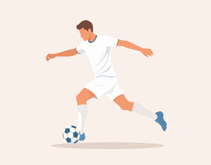 Obraz premium Soccer Player Kicking Ball Flat Illustration, Football Sport Action