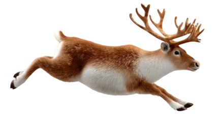 Running Caribou in Action: Capturing the grace and power of a caribou mid-stride. Displaying an majestic animal leaping through the air with impressive antlers. 